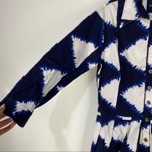 Samantha Sung Blue and White Abstract Collared Button Front Dress - Picture 4 of 5